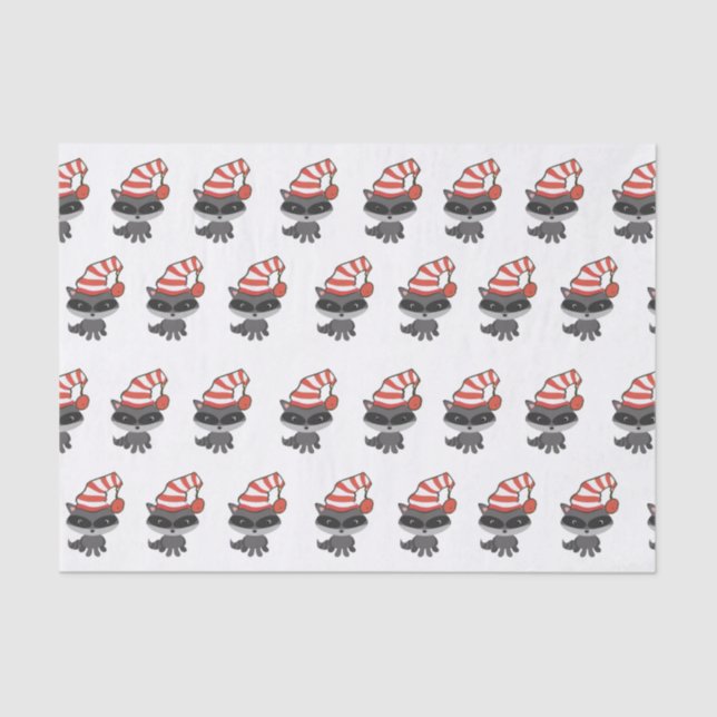 Woodland Creature Racoon Christmas Tissue Paper (Front)