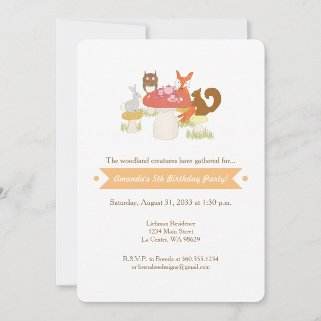 Woodland Creature Tea Party Invitation (Front)