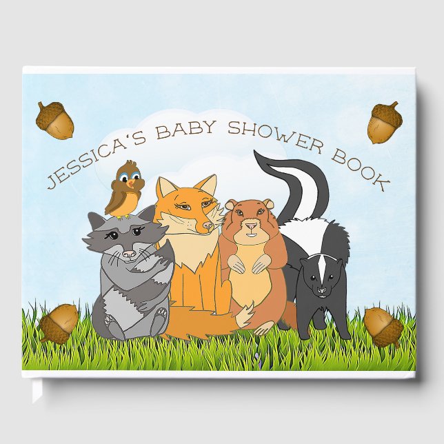 Woodland Creature Themed Boy's Baby Shower Guest Book (Front)