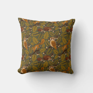 Woodland Creatures and Leaves Pattern Cushion