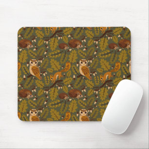 Woodland Creatures and Leaves Pattern Mouse Mat