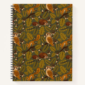 Woodland Creatures and Leaves Pattern Notebook