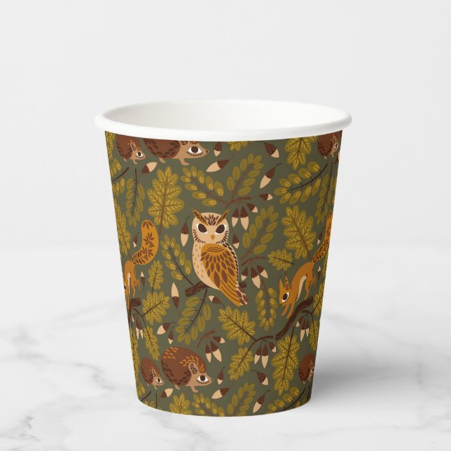 Woodland Creatures and Leaves Pattern Paper Cups (Front)