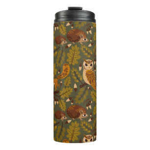 Woodland Creatures and Leaves Pattern Thermal Tumbler