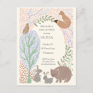 Woodland creatures animal baby shower invitation  postcard