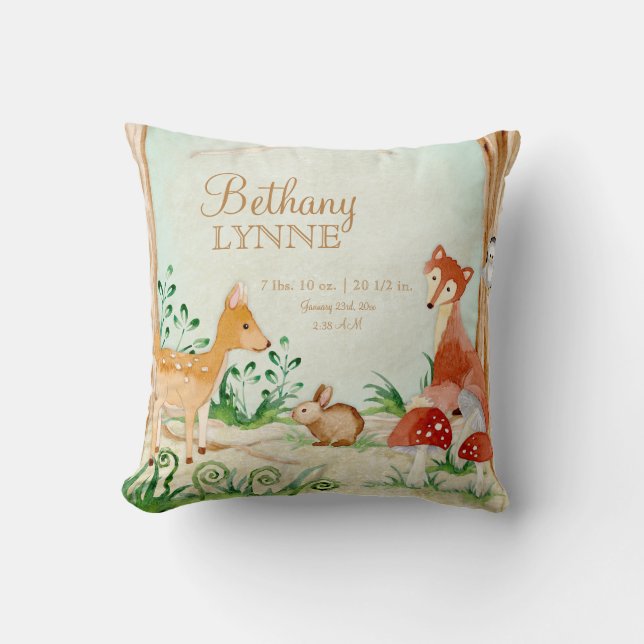 Woodland Creatures Animals Deer Fox Rabbit Owl Art Cushion (Front)