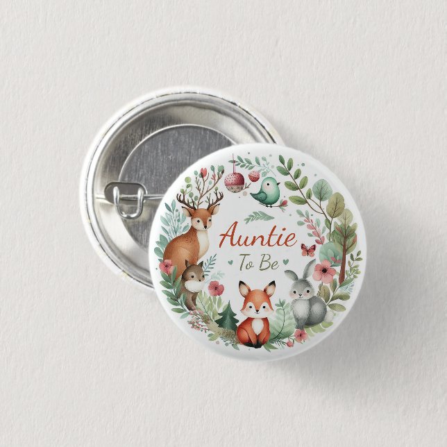 Woodland Creatures | Auntie To Be Woodland Whimsy 3 Cm Round Badge (Front & Back)