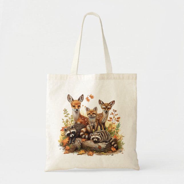 Woodland Creatures, Autumn Fall Tote Bag (Front)