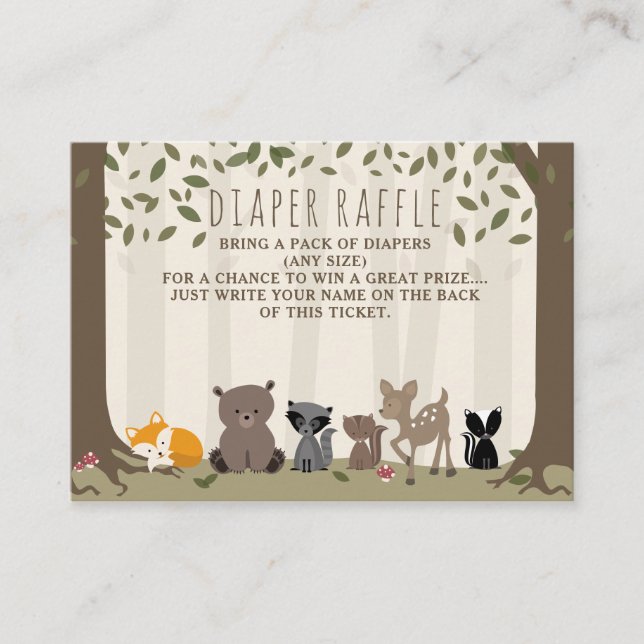 Woodland Creatures Baby Diaper Raffle Enclosure Card (Front)