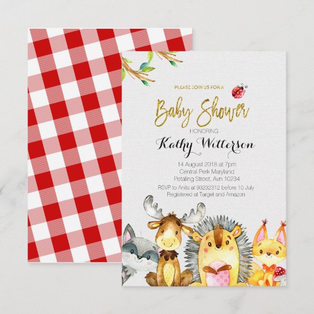 Woodland Creatures Baby Shower - Boy Card (Front/Back)