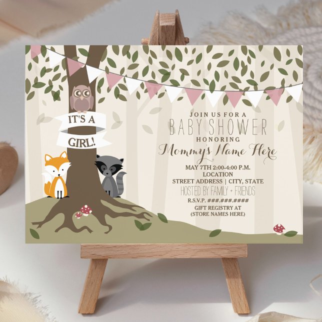 Woodland Creatures Baby Shower - Girl Invitation (Creator Uploaded)