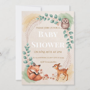 Woodland Creatures Baby Shower Invitation