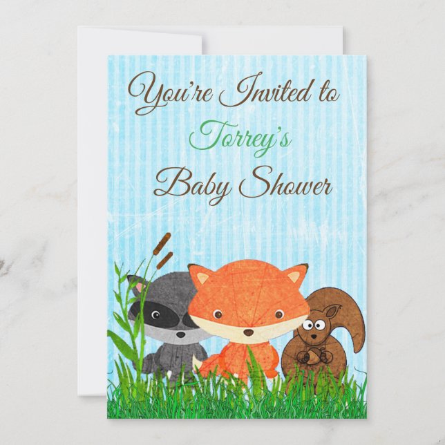 Woodland Creatures Baby Shower Invitation (Front)