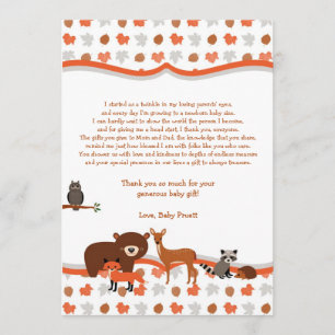 Woodland Creatures Baby Shower thank you note poem