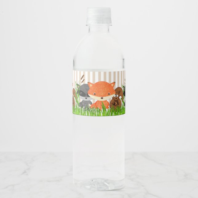 Woodland Creatures Baby Shower Water Bottle Labels (Front)