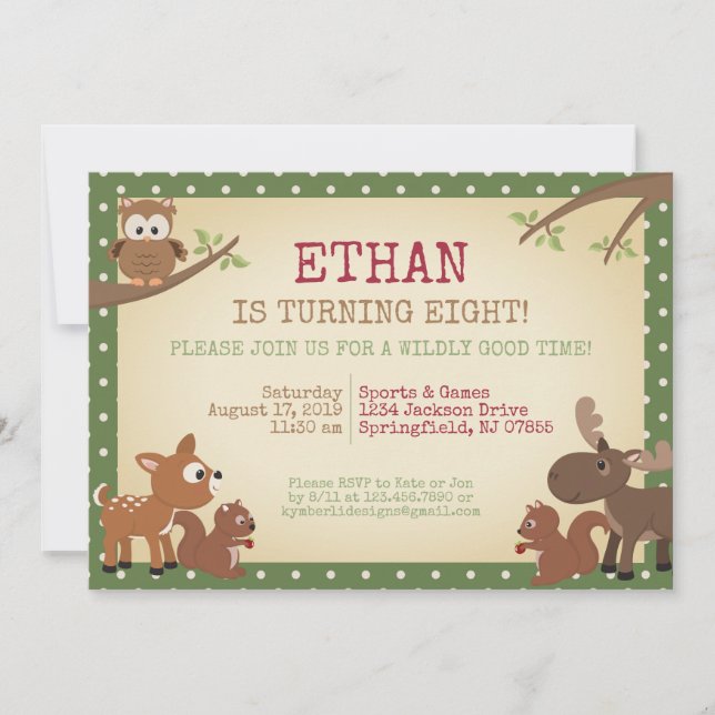 Woodland Creatures Birthday Party Invitation (Front)