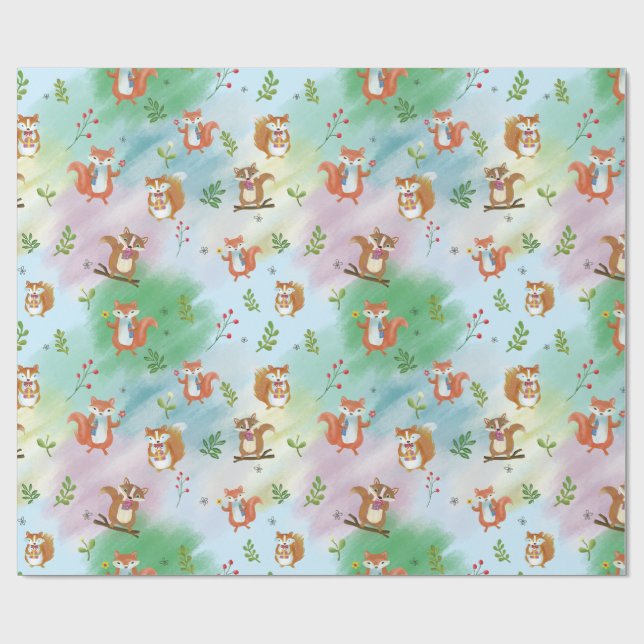 Woodland Creatures Christmas Wrapping Paper (Flat)
