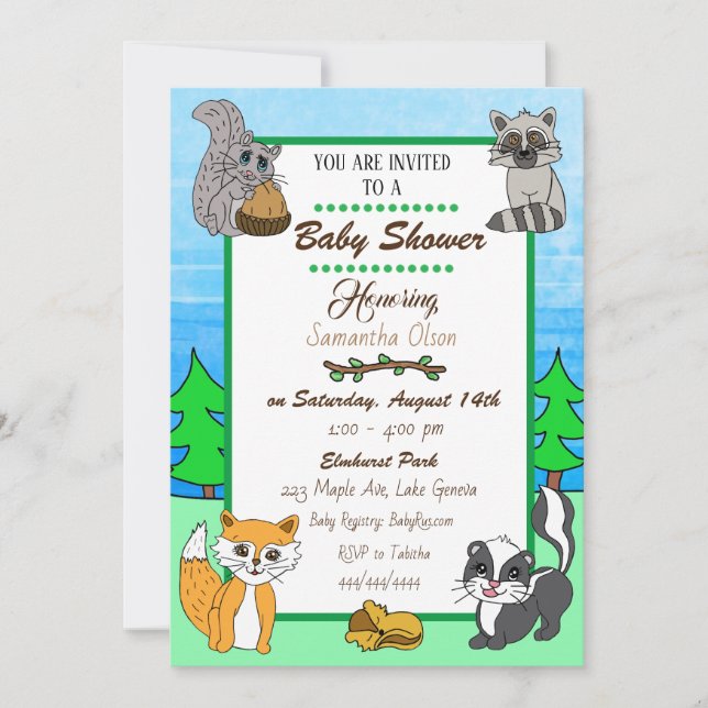 Woodland Creatures Forest Animals Baby Shower Invi Invitation (Front)