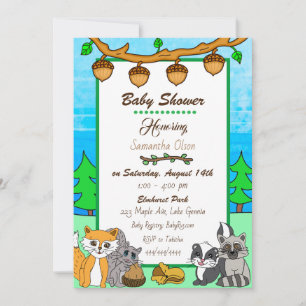 Woodland Creatures Forest Animals Baby Shower   Invitation