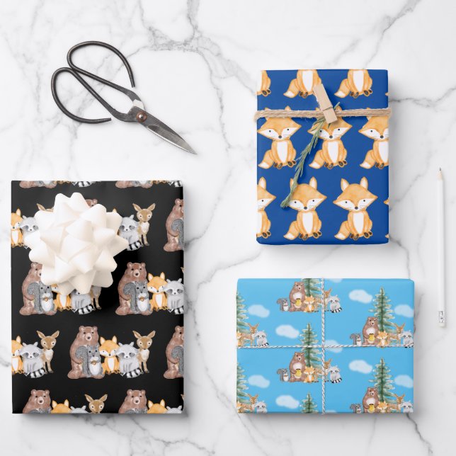 Woodland Creatures Forest Animals Wrapping Paper Sheet (Front)