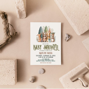 Woodland Creatures Forest Watercolor Baby Shower Invitation