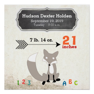 Woodland Creatures Fox Baby Stats Keepsake Poster