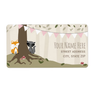Woodland Creatures Girl Baby Shower Label