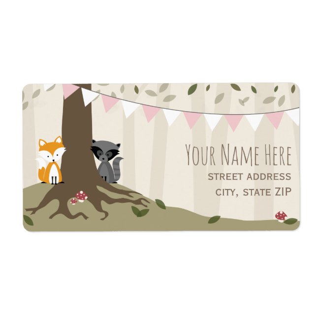 Woodland Creatures Girl Baby Shower Label (Front)