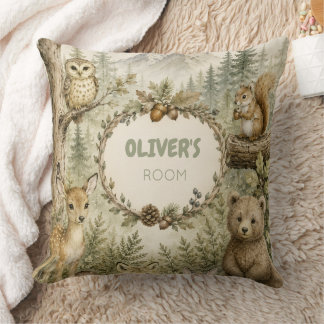 Woodland Creatures Kids/Baby Room Custom Name Cushion
