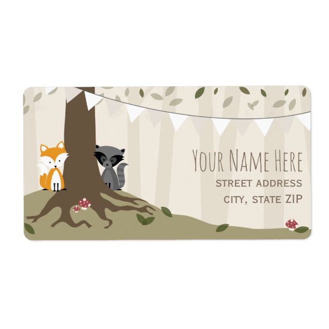Woodland Creatures Neutral Baby Shower Label (Front)