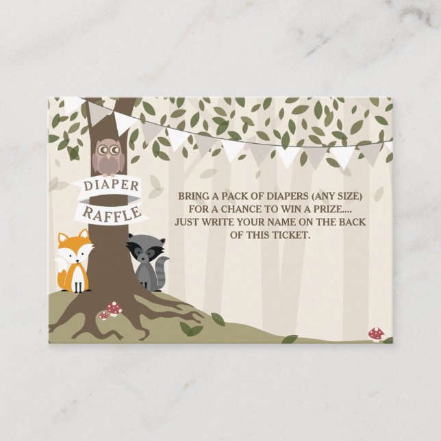 Woodland Creatures Neutral Diaper Raffle Enclosure Card (Front)