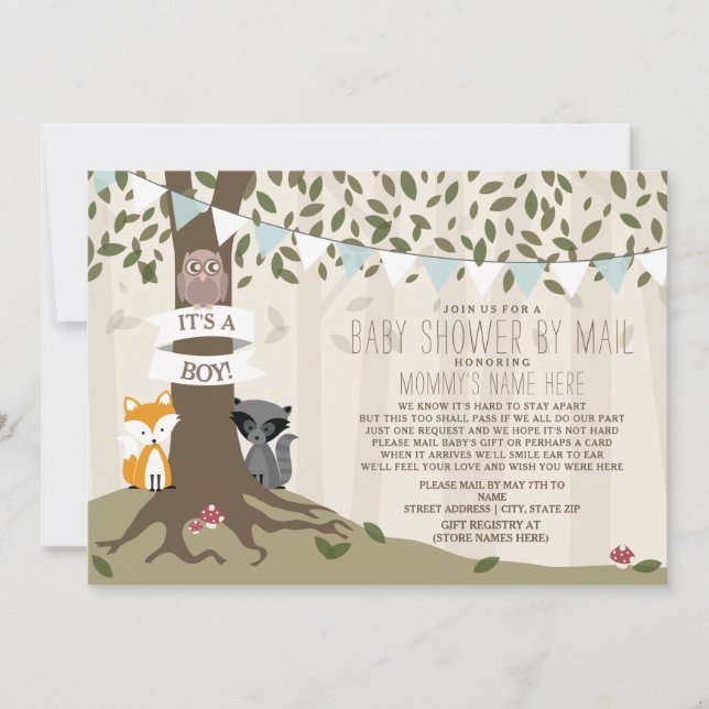 Woodland Creatures Social Distancing Mail Shower Invitation (Front)