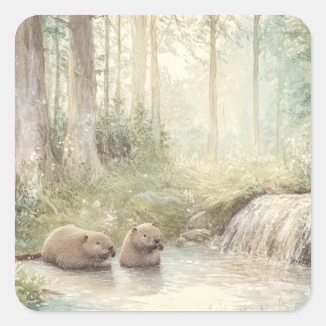 Woodland Creatures Square Sticker (Front)