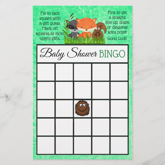 Woodland Creatures  themed baby shower games (Front)