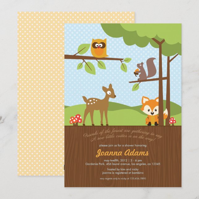Woodland Critters Baby Shower Invitation (Front/Back)