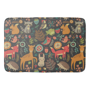 Woodland Critters Cottagecore Folk Art Bath Mat