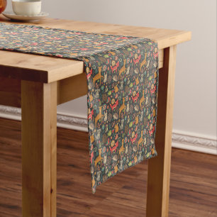 Woodland Critters Cottagecore Folk Art Short Table Runner