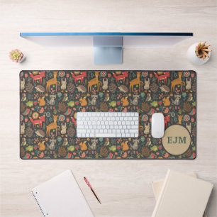 Woodland Critters Folk Art Monogram Desk Mat