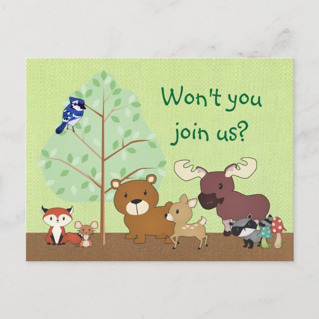 Woodland Critters Invitation POSTCARD (Front)