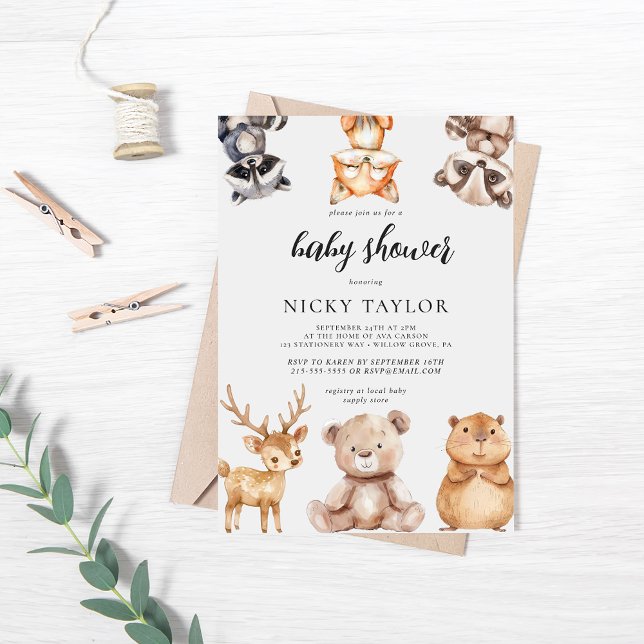Woodland Cute Animal Baby Shower Invitation (Creator Uploaded)
