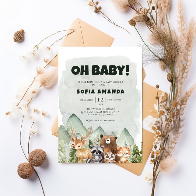 Woodland Cute Animal Mountain Forest Baby Shower I Invitation (Creator Uploaded)