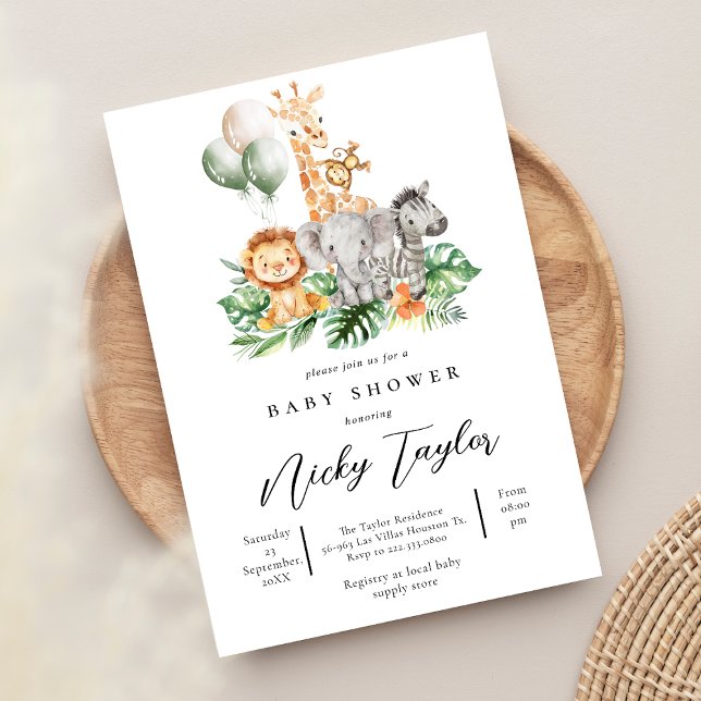 Woodland Cute Animal Safari Baby Shower Invitation (Creator Uploaded)