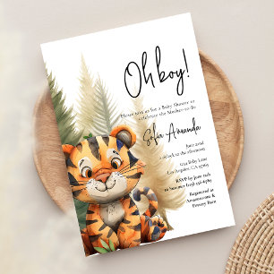 Woodland Cute Animal Tiger Baby Shower Invitation