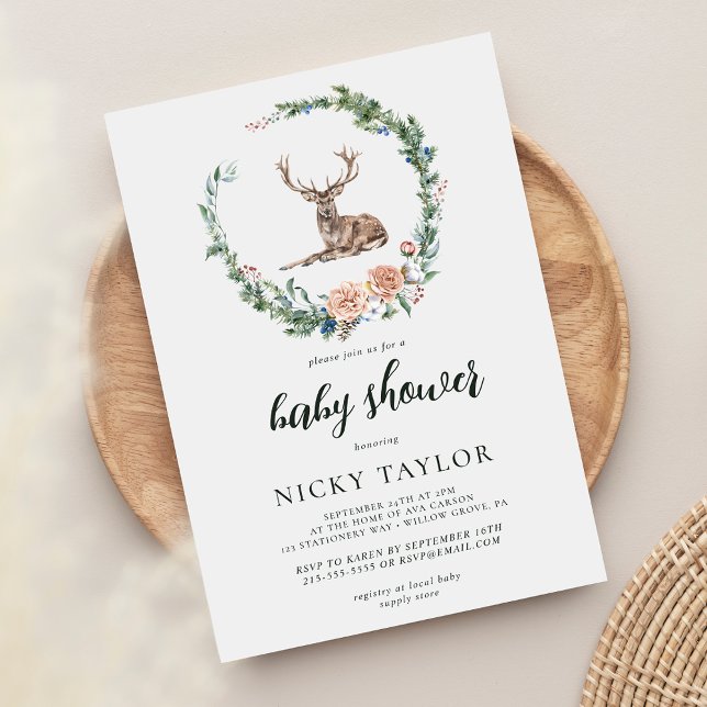 Woodland Cute Animals Deer Baby Shower Invitation (Creator Uploaded)