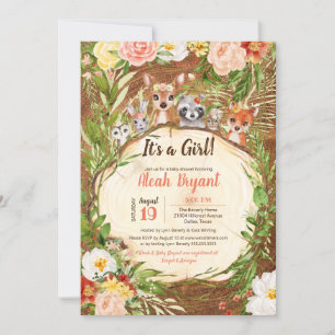 Woodland Cute Animals Forest Girl Wood Baby Shower Invitation