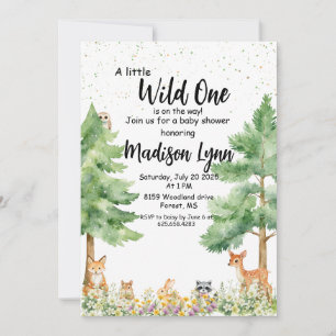 Woodland cute animals fox wild one baby shower invitation