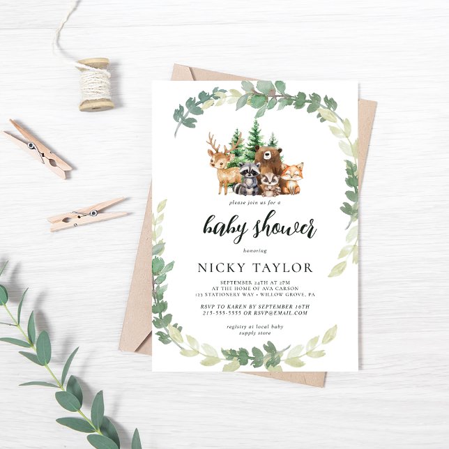 Woodland Cute Animals Frame Baby Shower Invitation (Creator Uploaded)