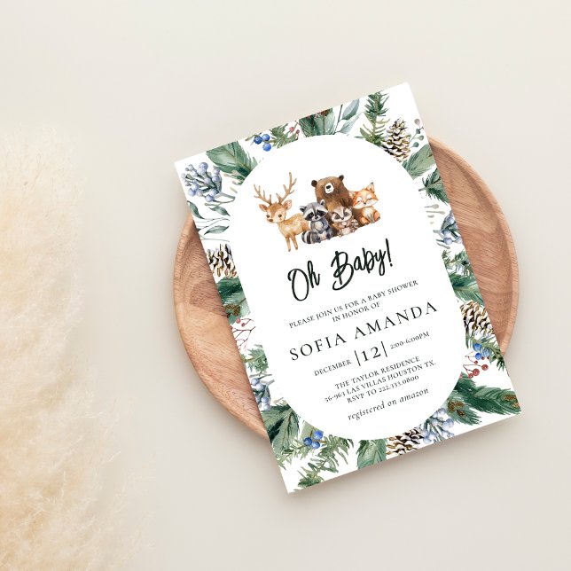 Woodland Cute Animals Frame Baby Shower Invitation (Creator Uploaded)