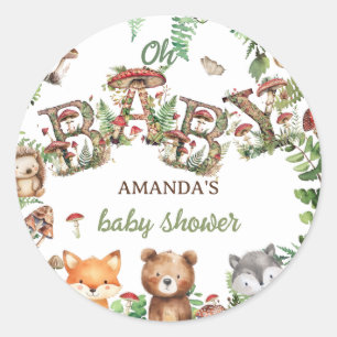 Woodland Cute Animals Greenery Baby Shower Classic Round Sticker
