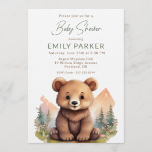 Woodland Cute Baby Bear Shower Invitation
